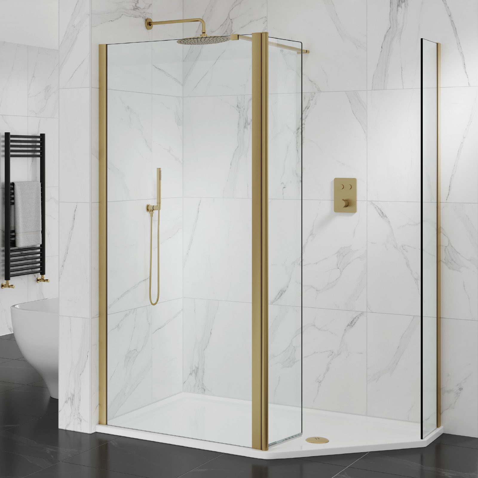 WALK-IN NEO 140 x 90 Corner LH Brushed Brass