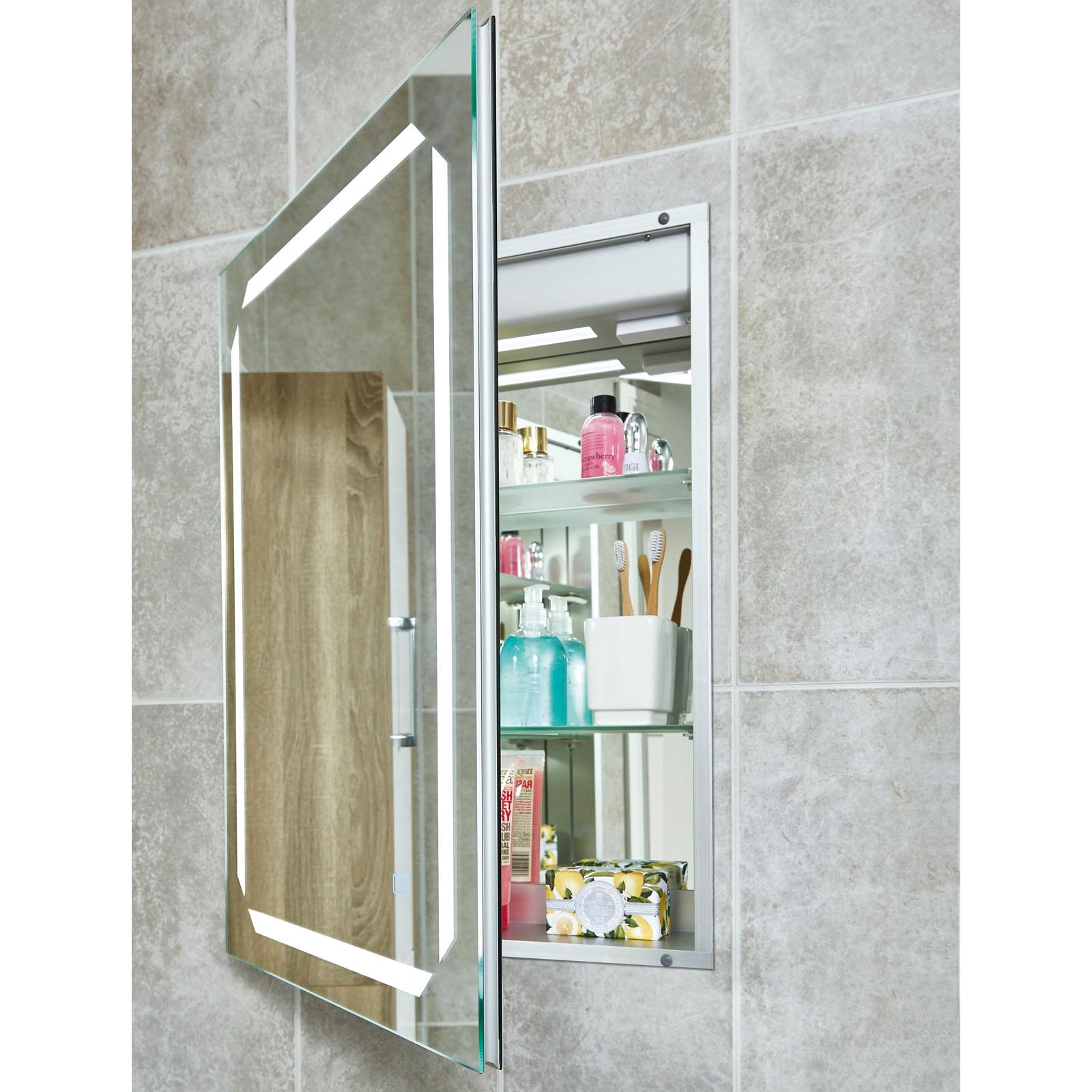 Solarium Recessed Led Cabinet Mirror, Recessed Bathroom Mirror With Storage