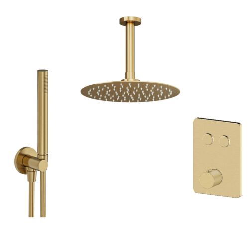 Touch Valve, Shower Head, Ceiling Arm & Handset Brushed Brass